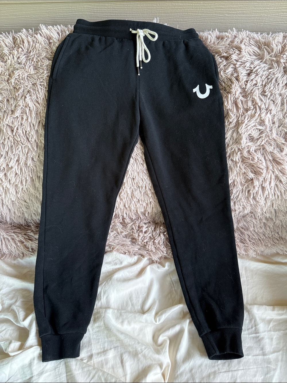 True Religion Black Jogger Sweatpants with White Logo